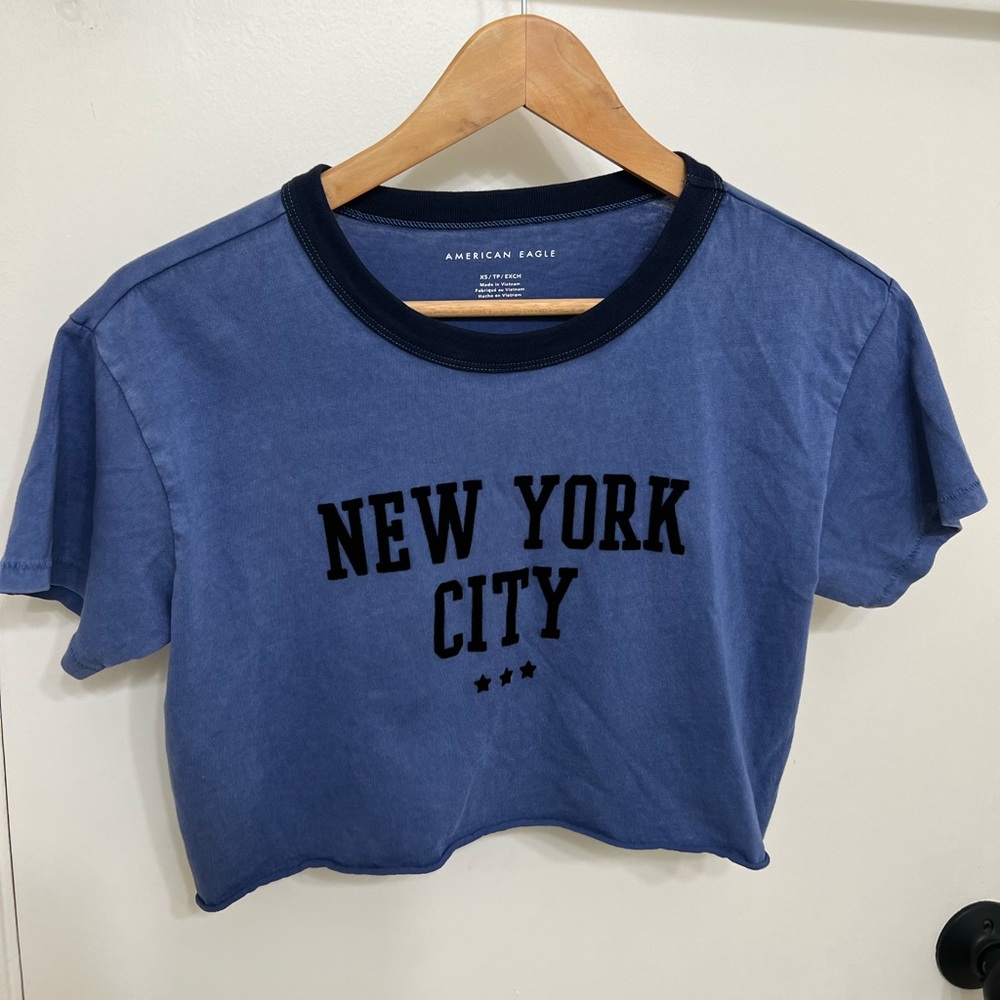 Blue New York American Eagle Crop Top